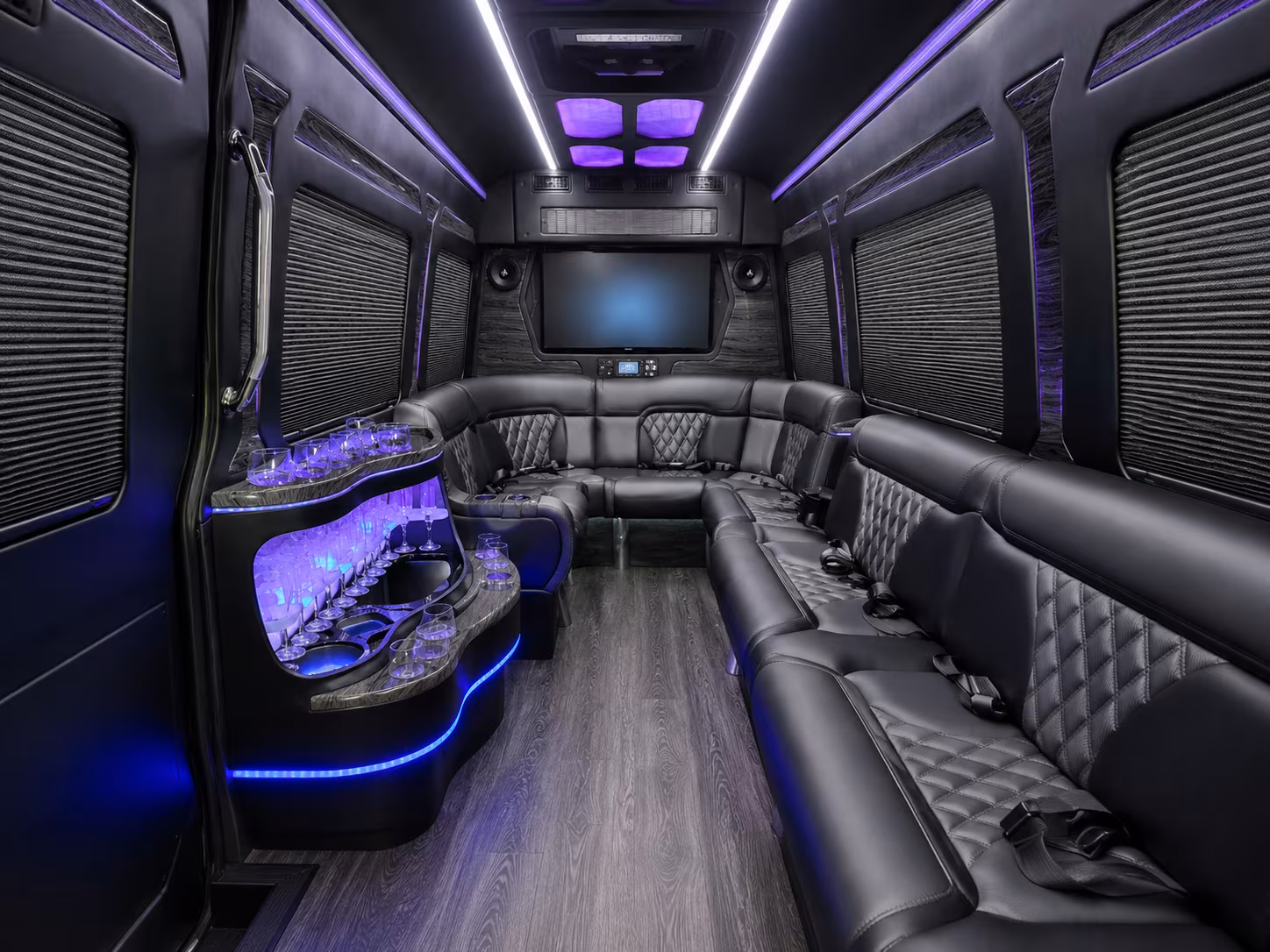 westminster 50 passenger party bus inside